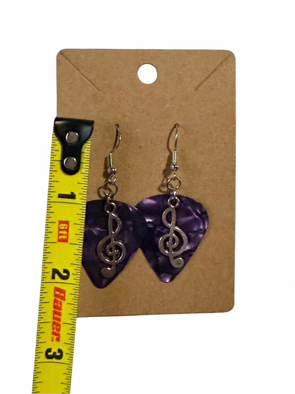 Purple Guitar Pick Earrings with Treble Clef Charm - Women Jewelry